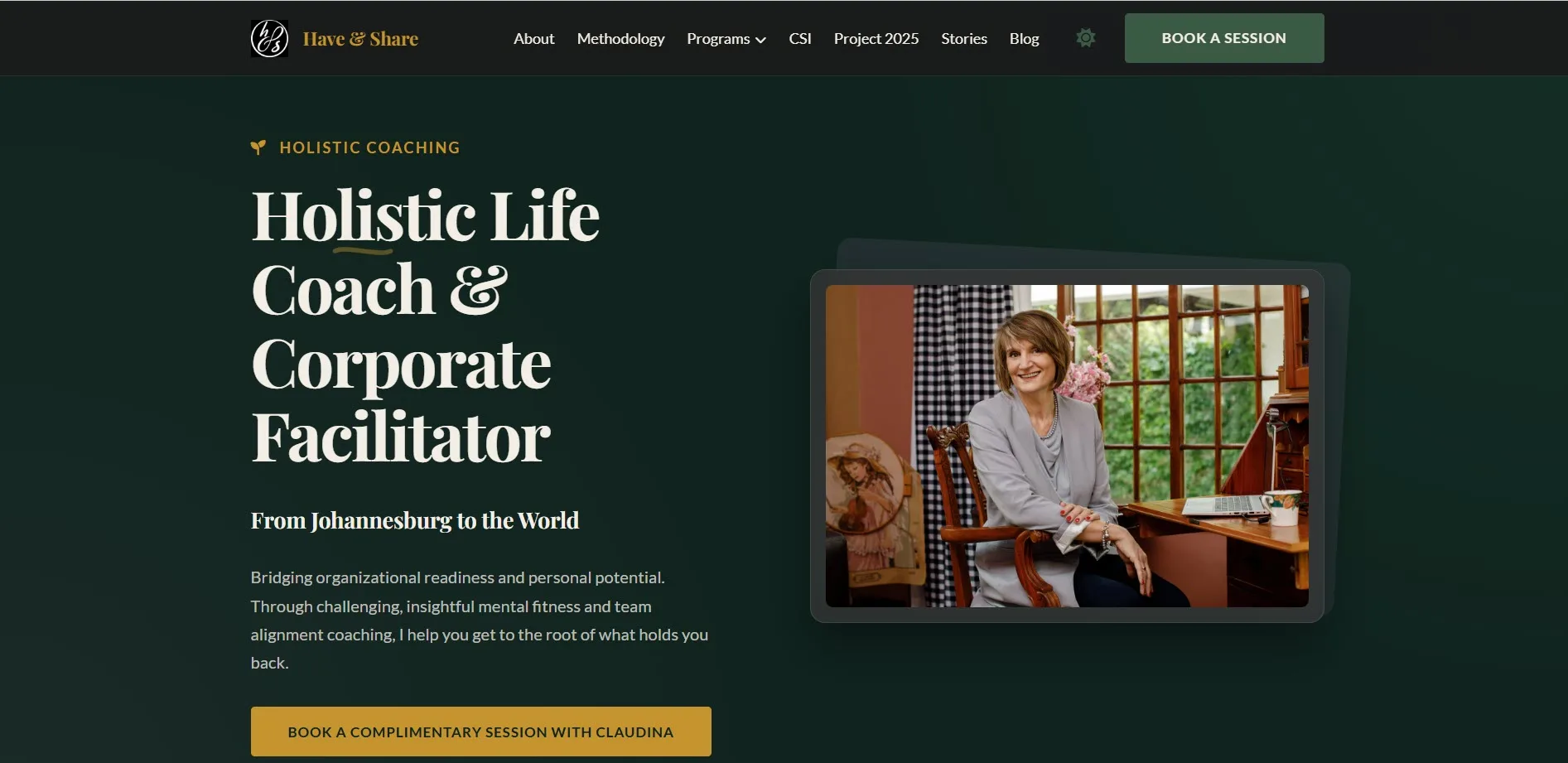 Have and Share business coaching website landing page